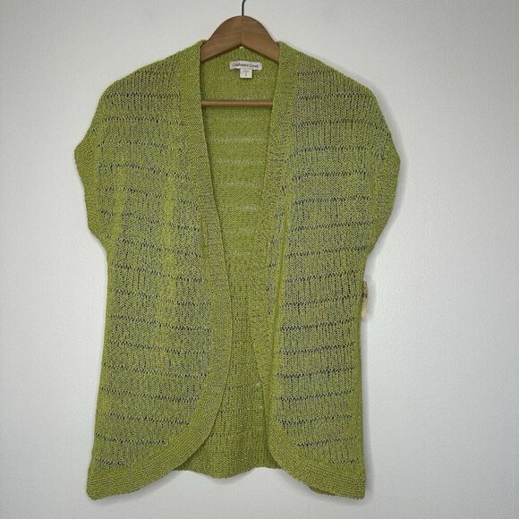 Coldwater Creek Cutaway Cardigan Green Open Knit Topper Size S Boho - Picture 1 of 8
